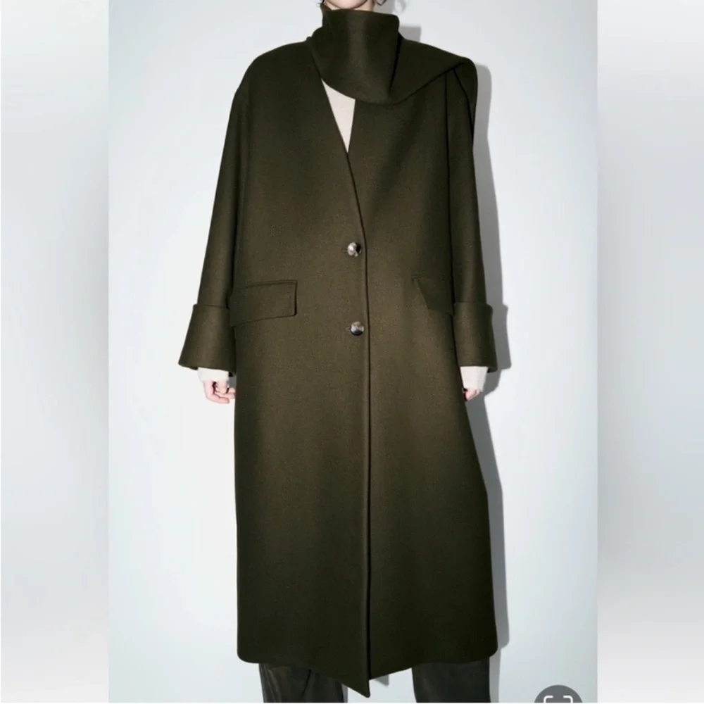 ZARA KHAKI MANTECO WOOL SCARF COAT ZW COLLECTION